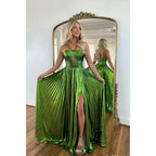 Attractive A-line Spaghetti Straps Pleast Long Formal Evening Gowns