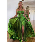 Attractive A-line Spaghetti Straps Pleast Long Formal Evening Gowns