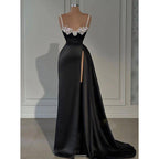 Attractive Beaded Spaghetti Straps Long Prom Dress with Slit Evening Gowns