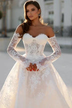 Attractive Long  A-line Off-the-shoulder Lace Wedding Dress with Long Sleeves