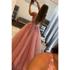 Attractive V-neck 3d Appliques Pink Cute Prom Dress Long