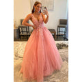 Attractive V-neck 3d Appliques Pink Cute Prom Dress Long