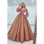 Attractive V-neck Long Sleeves Sparkly Prom Dress with Pockets