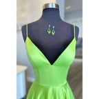 Attractive V-neck Satin Simple Long Prom Dress with Pockets