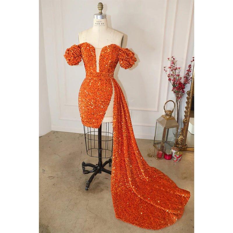 Attractive V-neck Short Sleeves Sequins Sparkly Prom Dress for Black Girls Slay