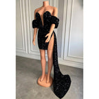 Attractive V-neck Short Sleeves Sequins Sparkly Prom Dress for Black Girls Slay
