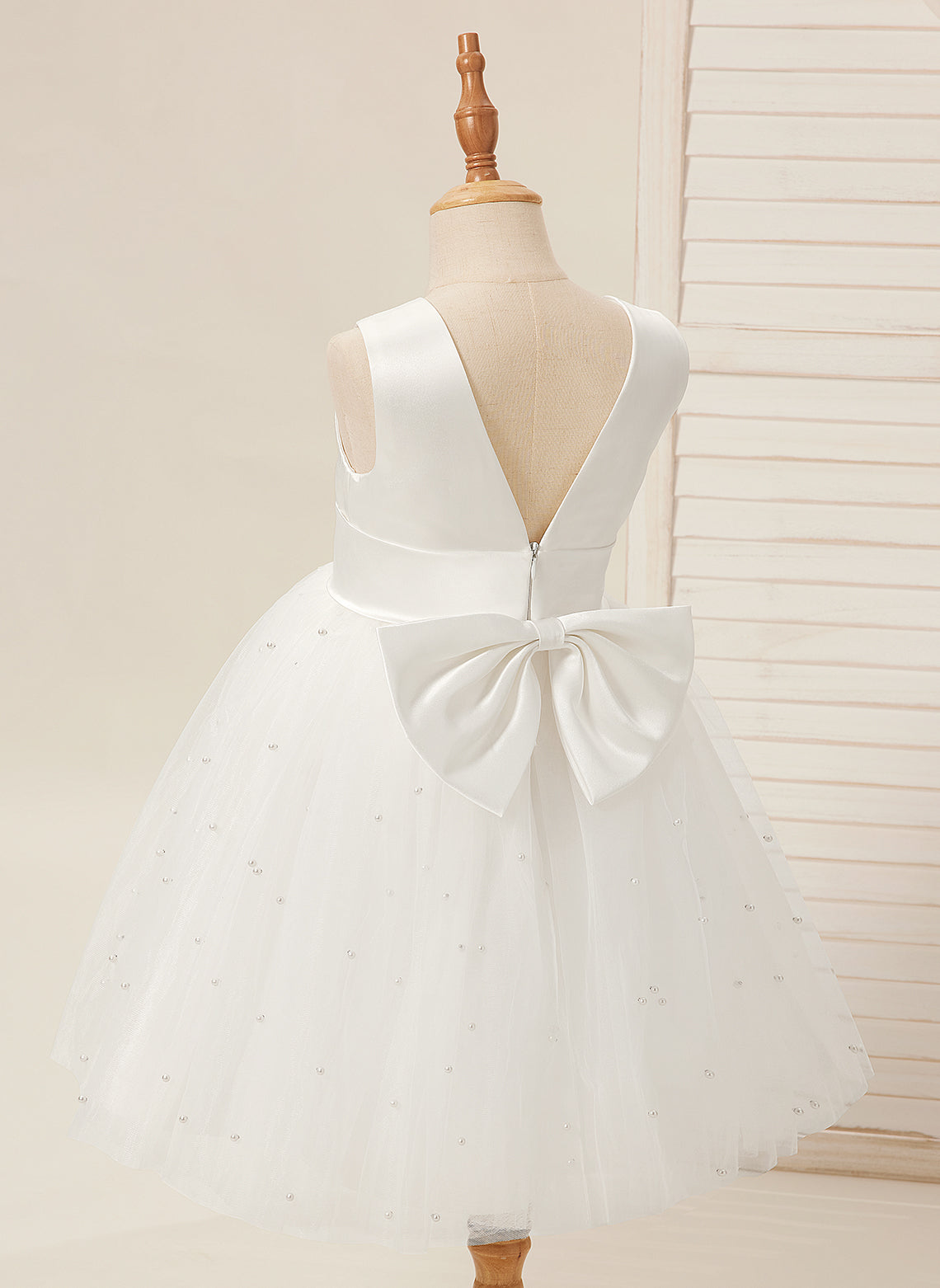 Ball-Gown/Princess Satin Tulle Knee-length Flower Girl Dress