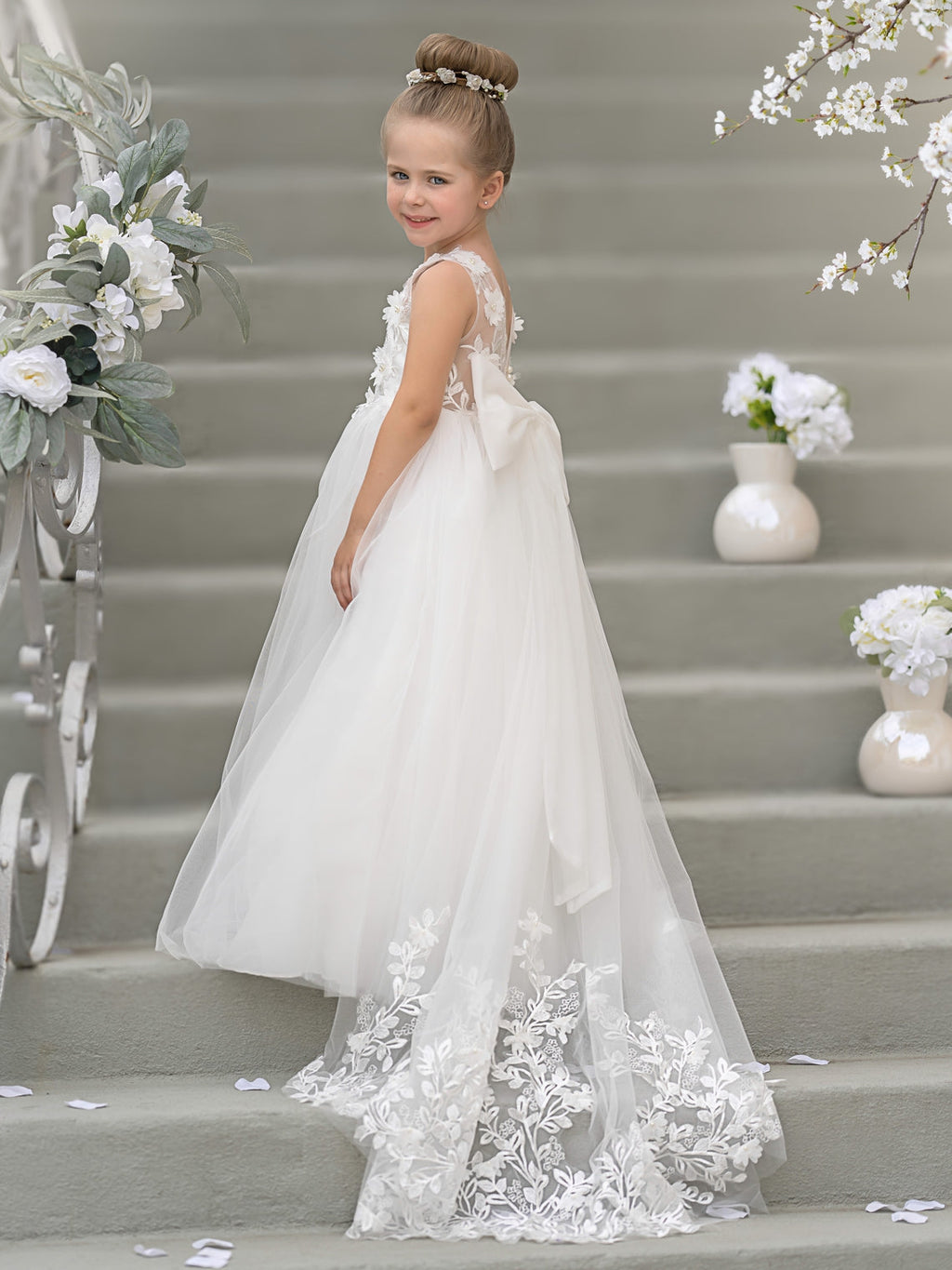 Dream Princess Sleeveless Detachable Train Flower Girl Dress