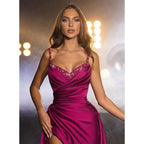 Spaghetti Straps Beads Long Mermaid Formal Evening Dress with Slit