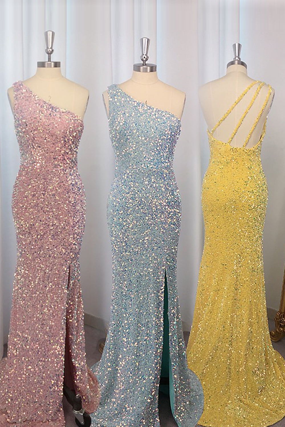 One Shoulder Sequined Mermaid Prom Dress