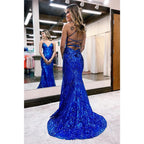 Sexy V-neck Sequins Appliques Mermaid Prom Dress Glitter