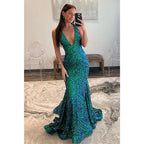 Trumpet/mermaid V-neck Sequins Green Long Formal Evening Gowns