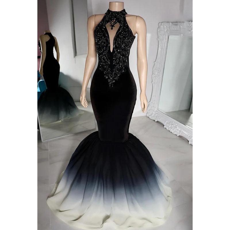 Trumpet/Mermaid Hight Neck Sleeveless Mermaid Beaded Evening Party Prom Dress