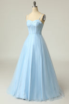 A Line Spaghetti Straps Light Purple Long Prom Dress
