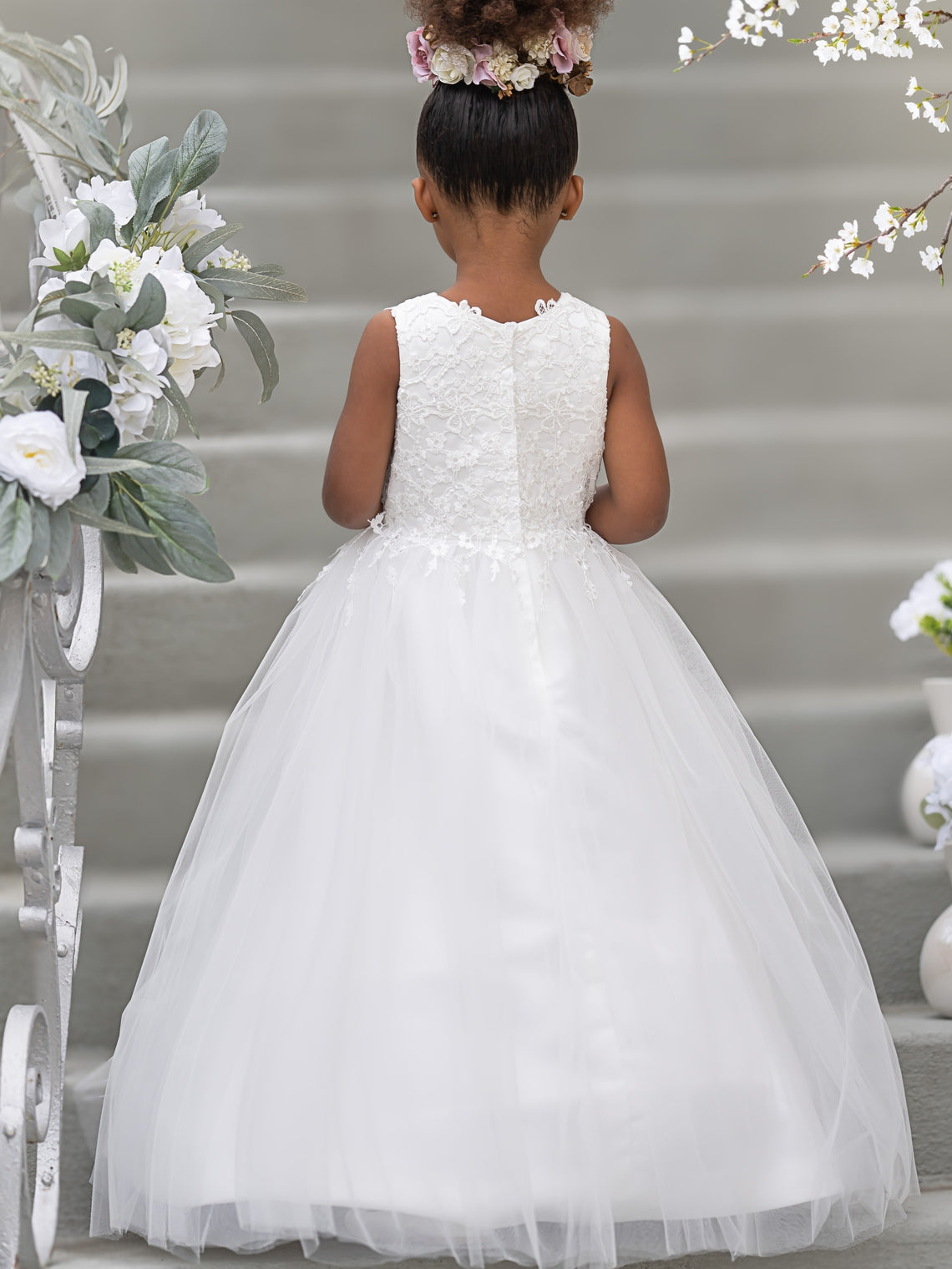 Ball-Gown/Princess Satin Tulle Floor-length Flower Girl Dress