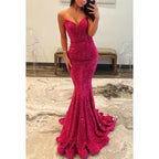 Sexy Fully Sequined V-neck Strapless Trumpet Party Prom Evening Dress