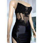 Sexy & Hot Scoop Sleeveless Applique Sheath Side Slit Evening Party Prom Dress