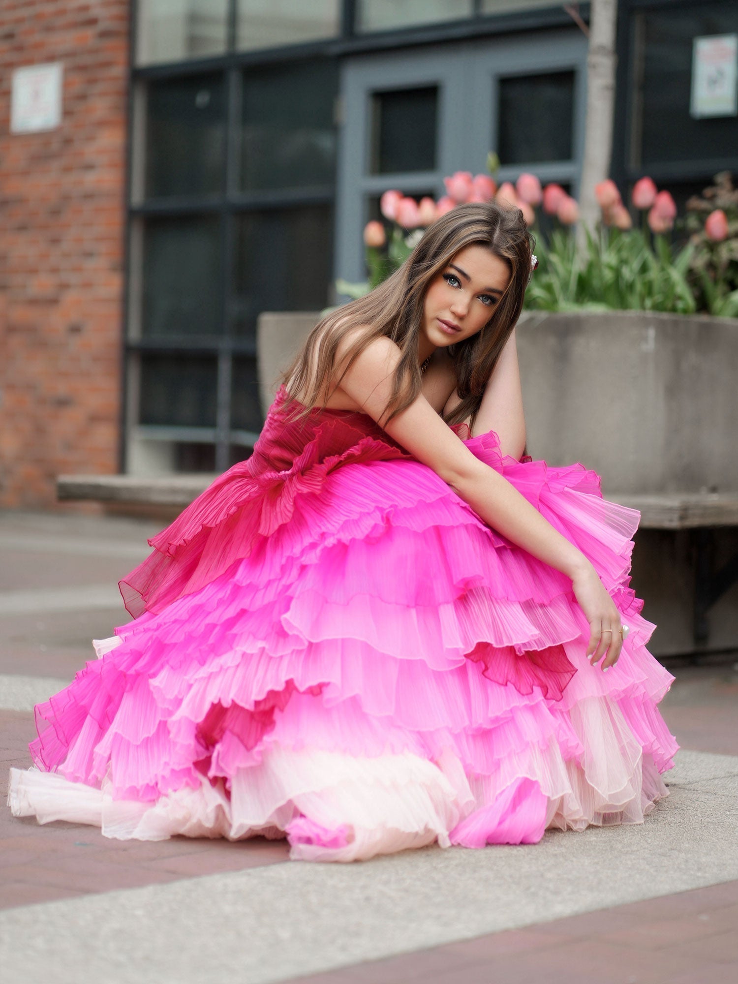 Sweetheart Pleated Bodice Long Prom Dress with Ruffles