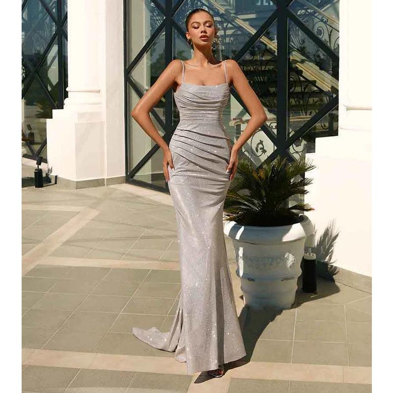 Spaghetti Straps Scoop Mermaid Sparkly Formal Party Dress