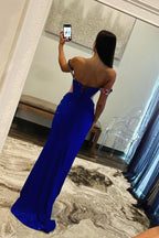 Off the Shoulder Beaded Long Prom Dresses with Appliques