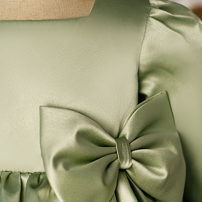 Baby Girl Dress Toddler Prom Communion Green Big Bow Princess Dress
