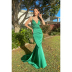 Trumpet/Mermaid V-Neck Satin Lace-Up Sleeveless Evening Dress