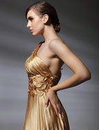 Ball Gown Dress Formal Evening Sweep / Brush Train Sleeveless One Shoulder Stretch Satin with Pleats Beading Side Draping