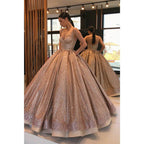 Ball Gown Gold Sequins Sweetheart Long Prom Dress with Pockets Formal Evening Gowns