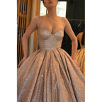 Ball Gown Gold Sequins Sweetheart Long Prom Dress with Pockets Formal Evening Gowns