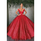 Ball Gown Off-the-shoulder Red Sequins Long Evening Dress Prom Gowns