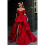 Ball Gown Off The Shoulder Short Sleeves Red Long Prom Formal Gowns