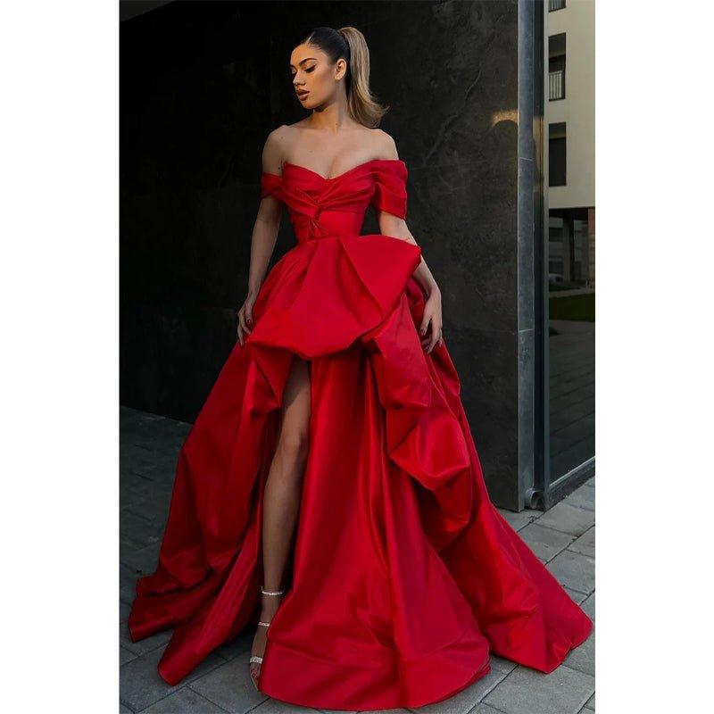 Ball Gown Off The Shoulder Short Sleeves Red Long Prom Formal Gowns