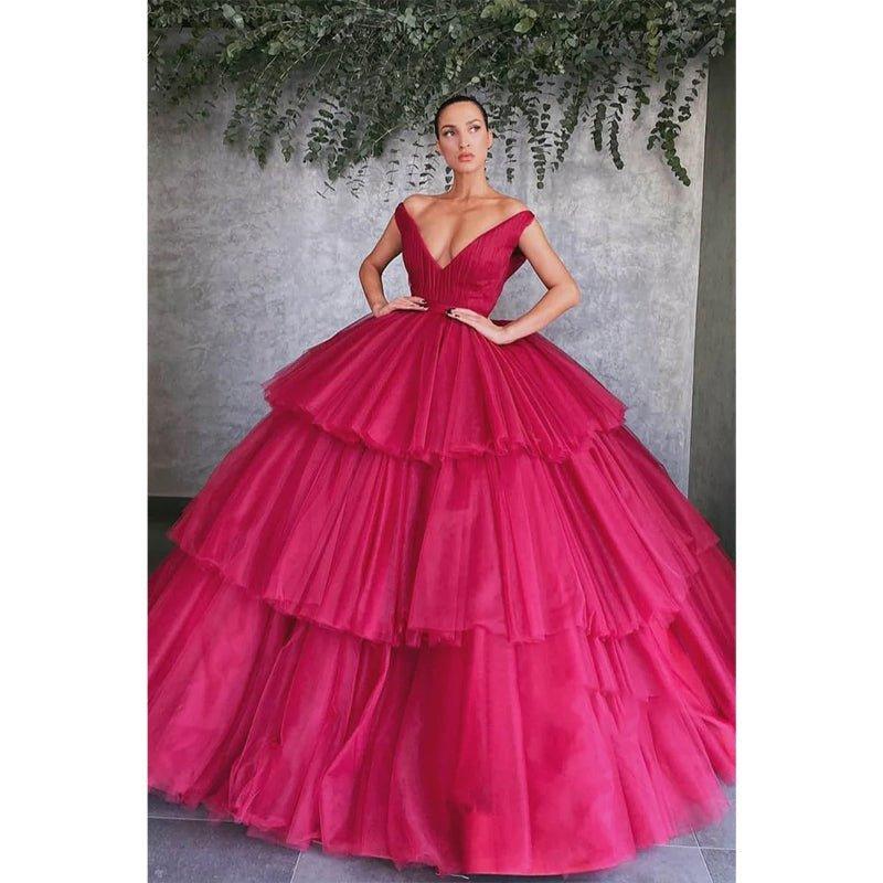 Ball Gown Off-the-shoulder V-neck Long Formal Evening Gowns Prom Dress