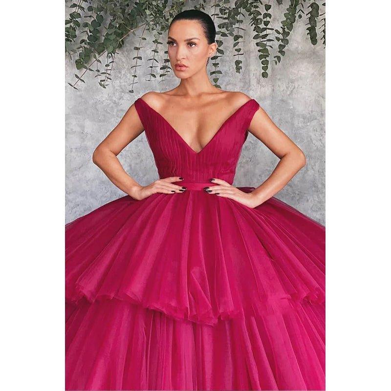 Ball Gown Off-the-shoulder V-neck Long Formal Evening Gowns Prom Dress