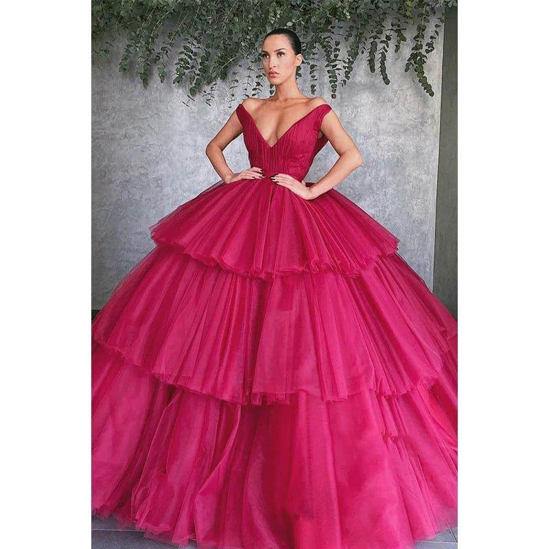 Ball Gown Off-the-shoulder V-neck Long Formal Evening Gowns Prom Dress