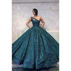 Ball Gown One Shoulder Burgundy Sequins Long Evening Gowns Prom Dress