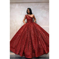 Ball Gown One Shoulder Burgundy Sequins Long Evening Gowns Prom Dress
