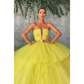 Ball Gown Strapless Yellow Tulle Long Prom Dress