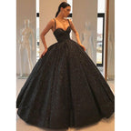 Ball Gown Sweetheart Spaghetti Straps Black Sparkle Formal Evening Dress