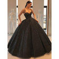 Ball Gown Sweetheart Spaghetti Straps Black Sparkle Formal Evening Dress