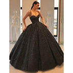Ball Gown Sweetheart Spaghetti Straps Black Sparkle Formal Evening Dress