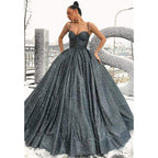 Ball Gown Sweetheart Spaghetti Straps Black Sparkle Prom Dress Formal Evening Gowns