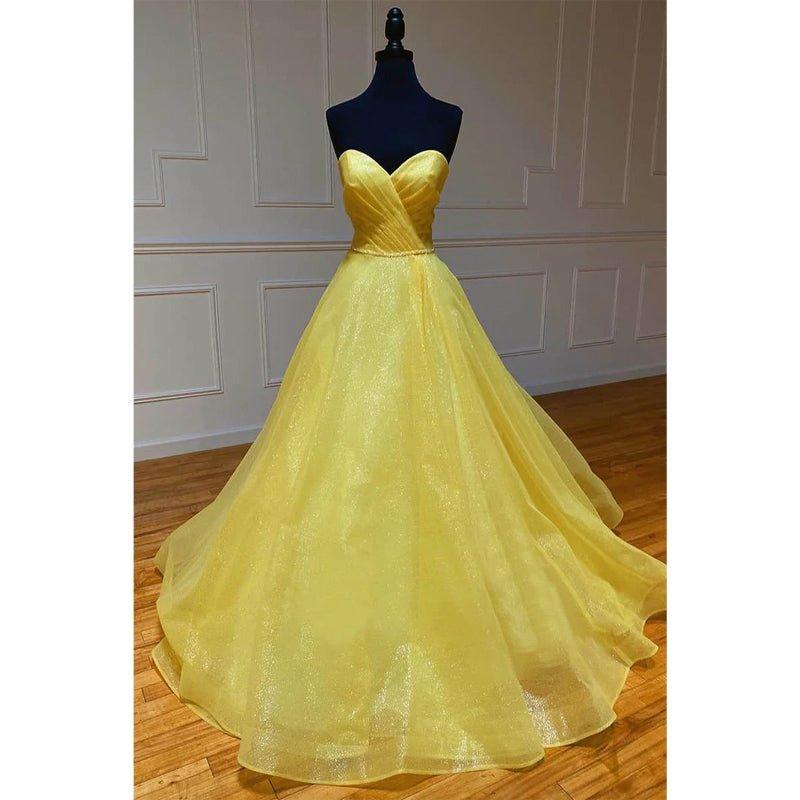 Ball Gown Sweetheart Yellow Tulle Pleat Long Senior Prom Dress Pageant Dress