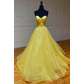 Ball Gown Sweetheart Yellow Tulle Pleat Long Senior Prom Dress Pageant Dress