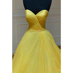 Ball Gown Sweetheart Yellow Tulle Pleat Long Senior Prom Dress Pageant Dress