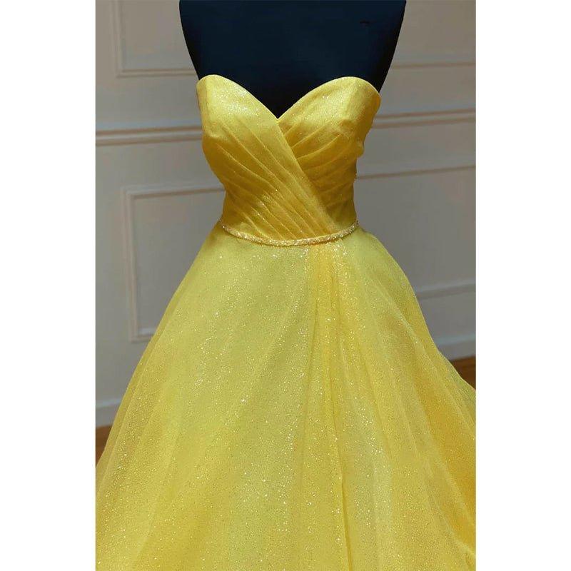 Ball Gown Sweetheart Yellow Tulle Pleat Long Senior Prom Dress Pageant Dress