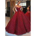Ball Gown V-neck Burgundy Long Formal Evening Dress with Pockets