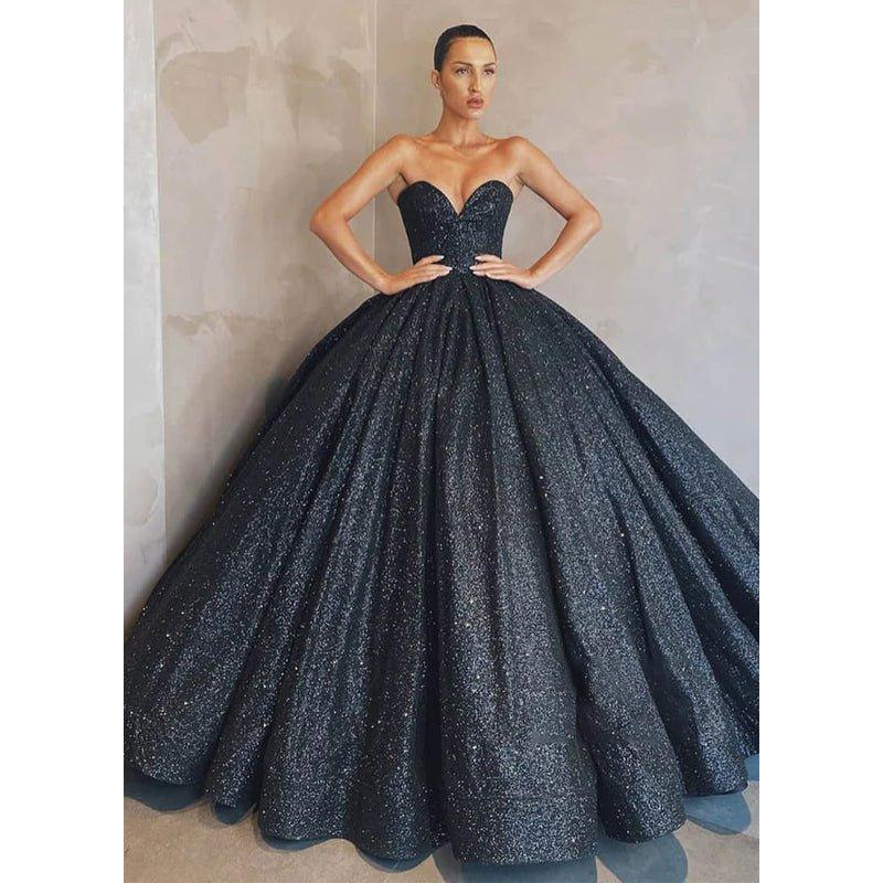 Ball Gown V-neck Sparkle Prom Dress with Pockets Formal Evening Dress