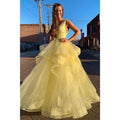 Ball Gown Yellow Tulle Attractive V-neck Long Senior Prom Dress Pageant Dress