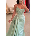 Bateau Strapless Beaded with Side Slit Party Prom Evening Dress